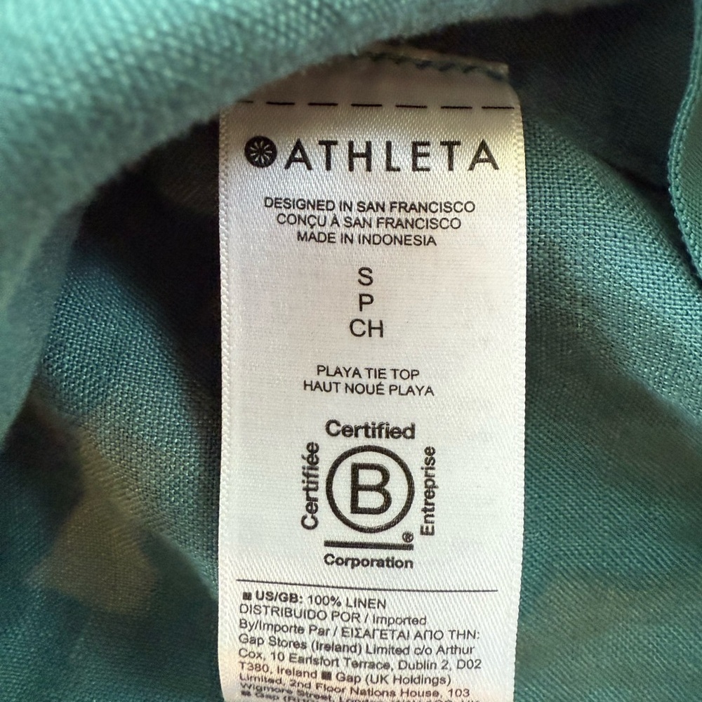 Athleta Teal Linen Resort Short Sleeve Top with pocket - Picture 8 of 9